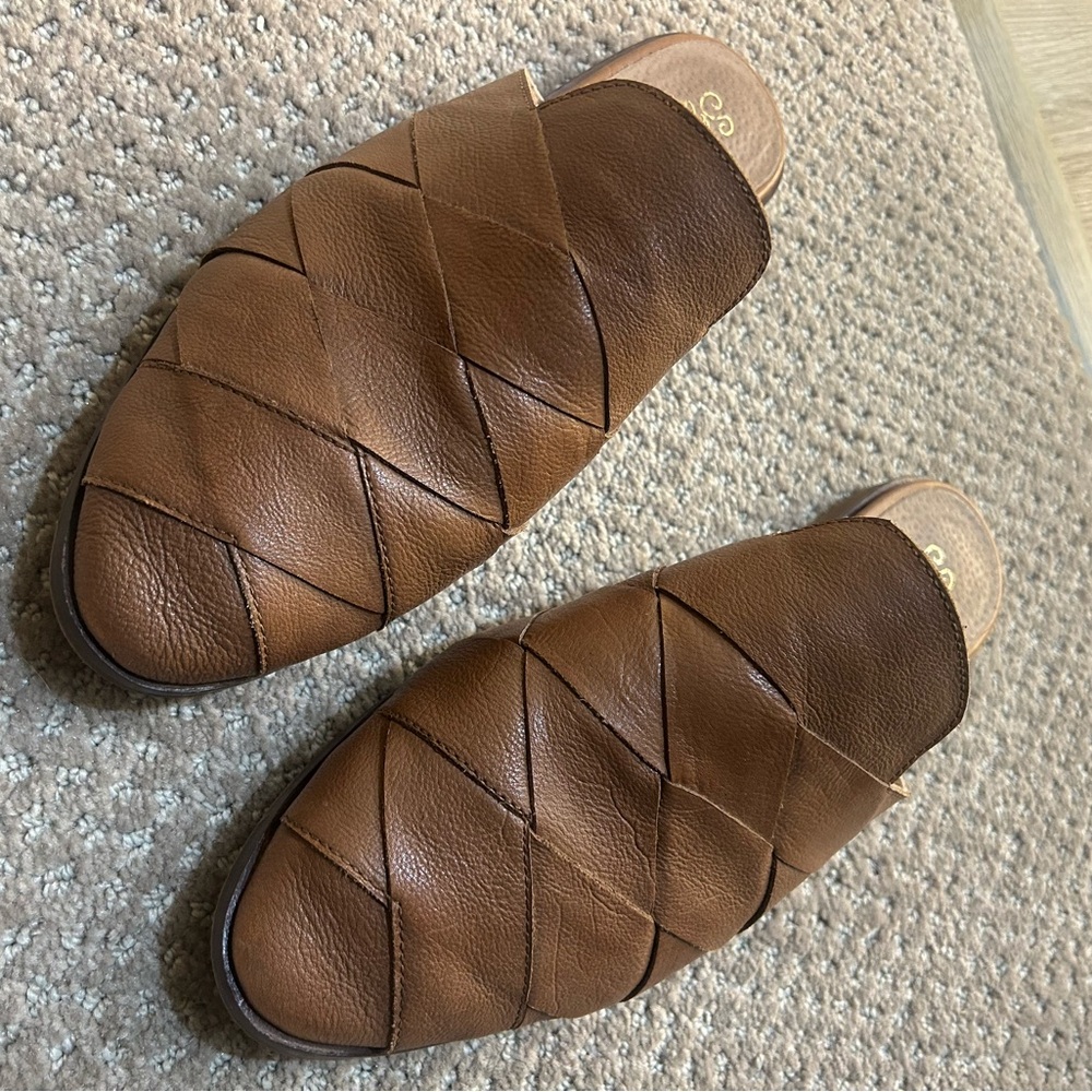 Seychelles Brown Woven Leather Slip-On Mules